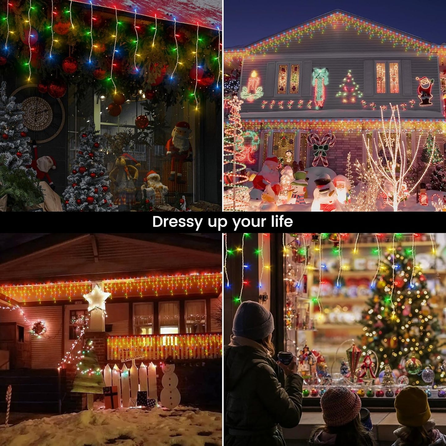 Icicle Christmas Lights Outdoor,23FT 200 Count Multicolor Icicle Lights Indoor with White Wire,Waterproof Connectable Icicle String Light for Holiday Home Garden Window Party Wedding Decor