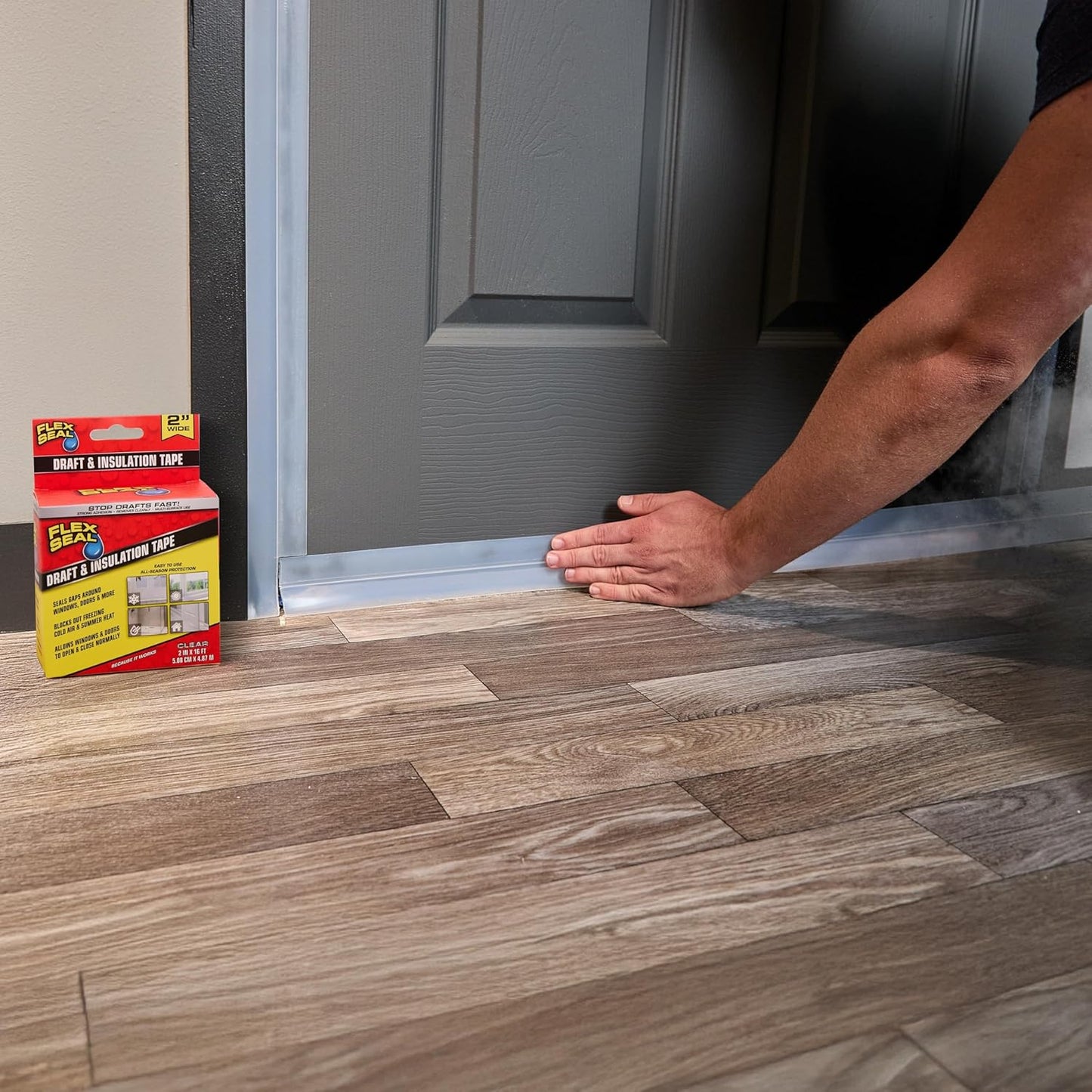 Flex Seal Draft and Insulation Sealing Tape, Flexible, Rubberized, Weatherproof Strip for Windows, Doors, Vents, Works on Wood, Glass, Tile, Metal, Plastic, Fiberglass, Clear, 2 in x 16 ft, Pack of 1