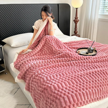 UKELER Pink Sherpa Throw Blanket 60 × 80 inch, 470 GSM Striped Sherpa Fleece Blankets for All Season, Warm and Cozy Blanket for Couch Sofa Bed Office Camping