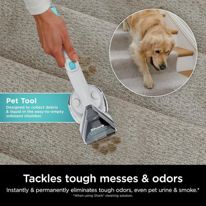 Shark CarpetXpert with StainStriker Upright Carpet, Area Rug & Upholstery Cleaner with Pet Mess Extractor Tool, Perfect for Pets, Carpet Shampooer, 3 Cleaning Tools, Cleaning Solutions, White, EX201