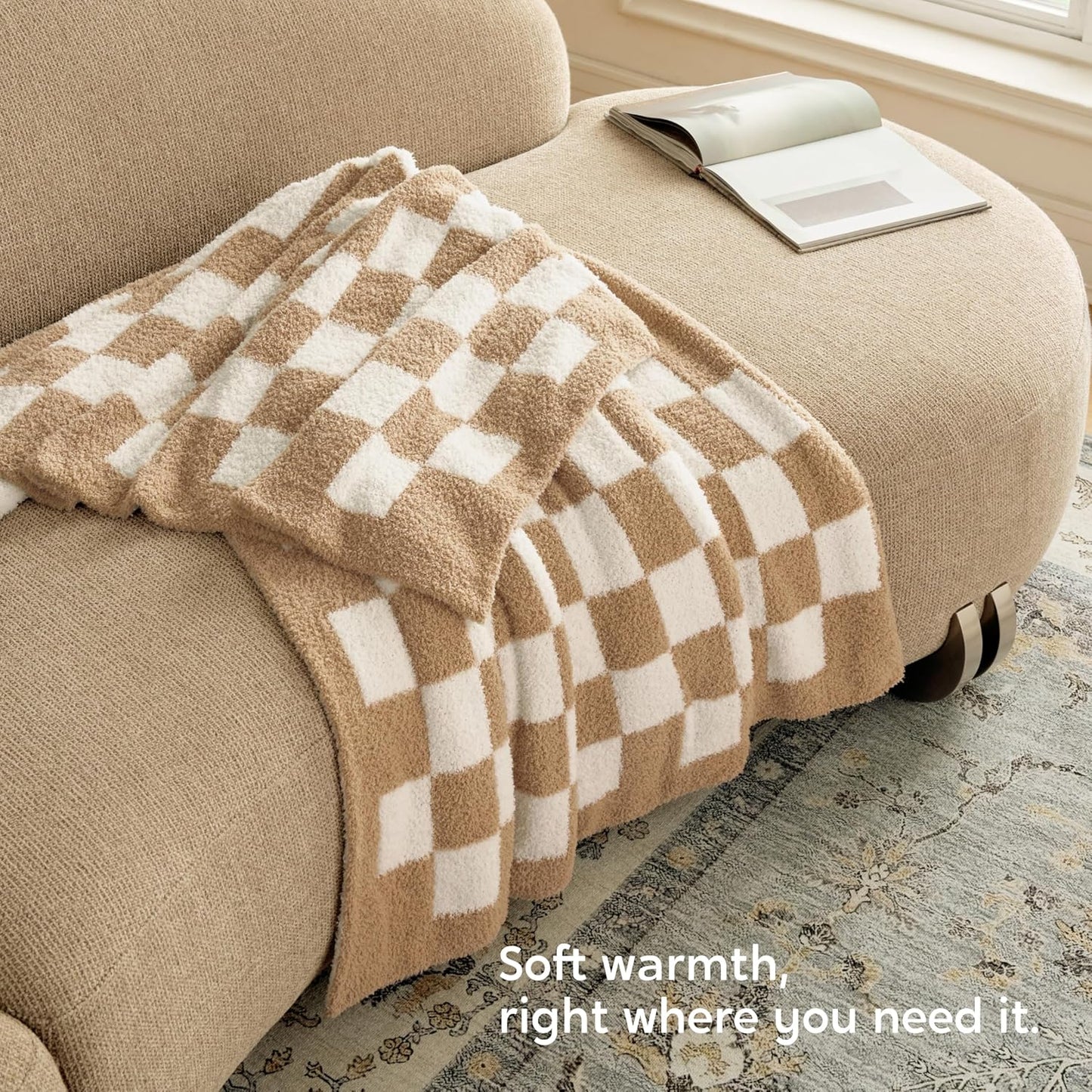 Joiedomi Throw Blanket for Couch Bed, Checkered Knitted Blankets Gifts for Women Mom Girls, Cozy Cute Soft Throw Home Room Decor Aesthetic for Women Mothers Birthday Gifts 50x60 Inches