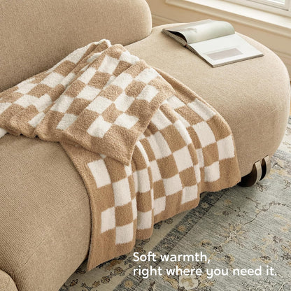 Joiedomi Throw Blanket for Couch Bed, Checkered Knitted Blankets Gifts for Women Mom Girls, Cozy Cute Soft Throw Home Room Decor Aesthetic for Women Mothers Birthday Gifts 50x60 Inches