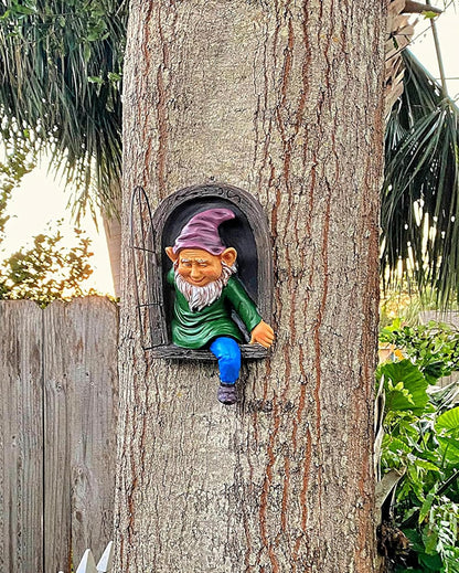 Elenon Gnome Tree Faces Garden Decor, 13inch Elf Out The Window Statue Outdoor Decorations, Tree Hugger Fairy Whimsical Peeker Sculpture Yard Patio Art