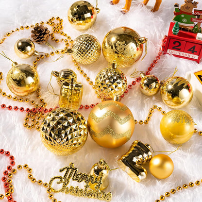 116Pcs Gold Christmas Ball Ornaments, Shatterproof Hanging Decoration Set with Gift Box, Assorted Decorative Baubles for Xmas Tree/Home/Wedding/Party/Holiday