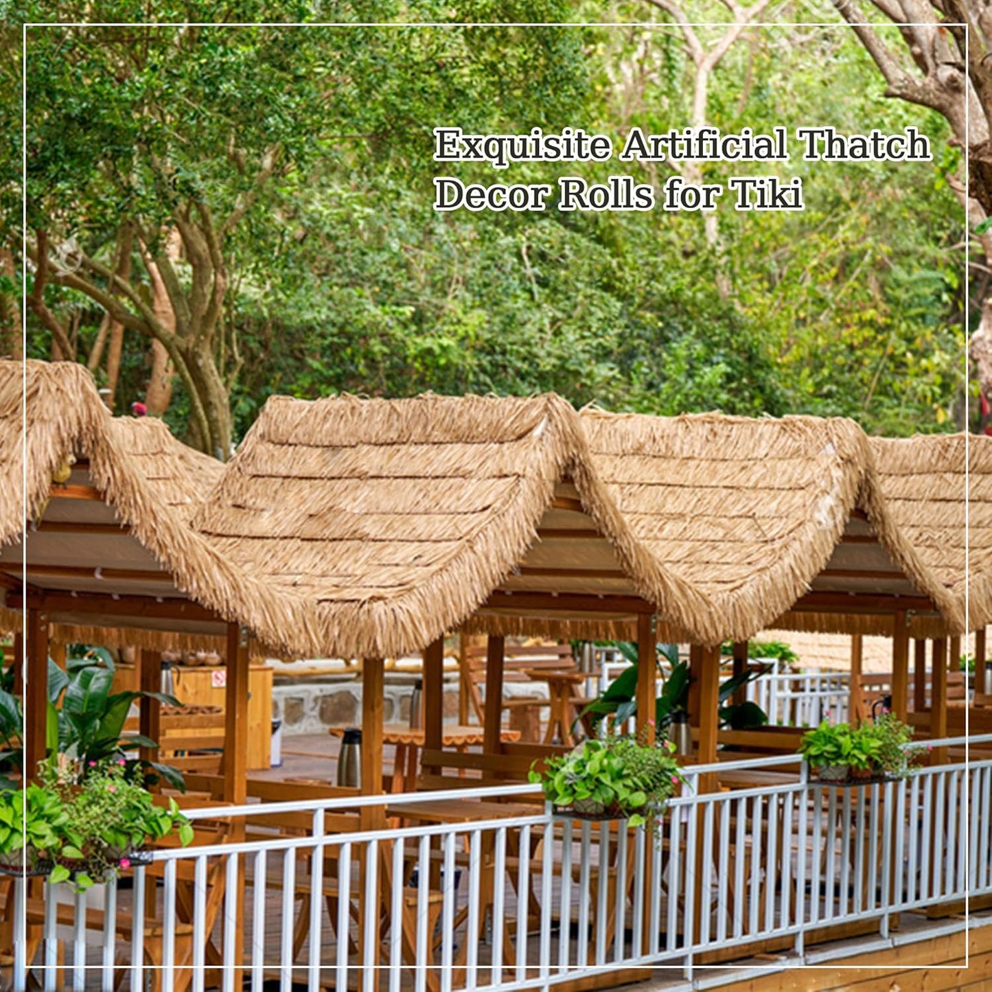 Premium Mexican Style Artificial Palm Thatch Roof Rolls. 5 Lengths, 2 Colors. Waterproof. Easy Install. Ideal for Tiki Bars, Parties, Gardens & Fences (10ft x 16in - Palm Color Thatch)