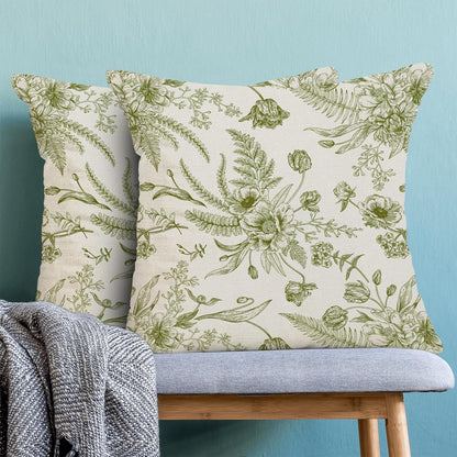 CXMEIFLY Sage Green Spring Pillow Covers 24 x 24 Inch Set of 2 for Chinoiserie Flowers Decor Throw Pillows Floral Leaves Seasonal Plant Outdoor Decorative Cushion Cases for Couch Bed Decorations