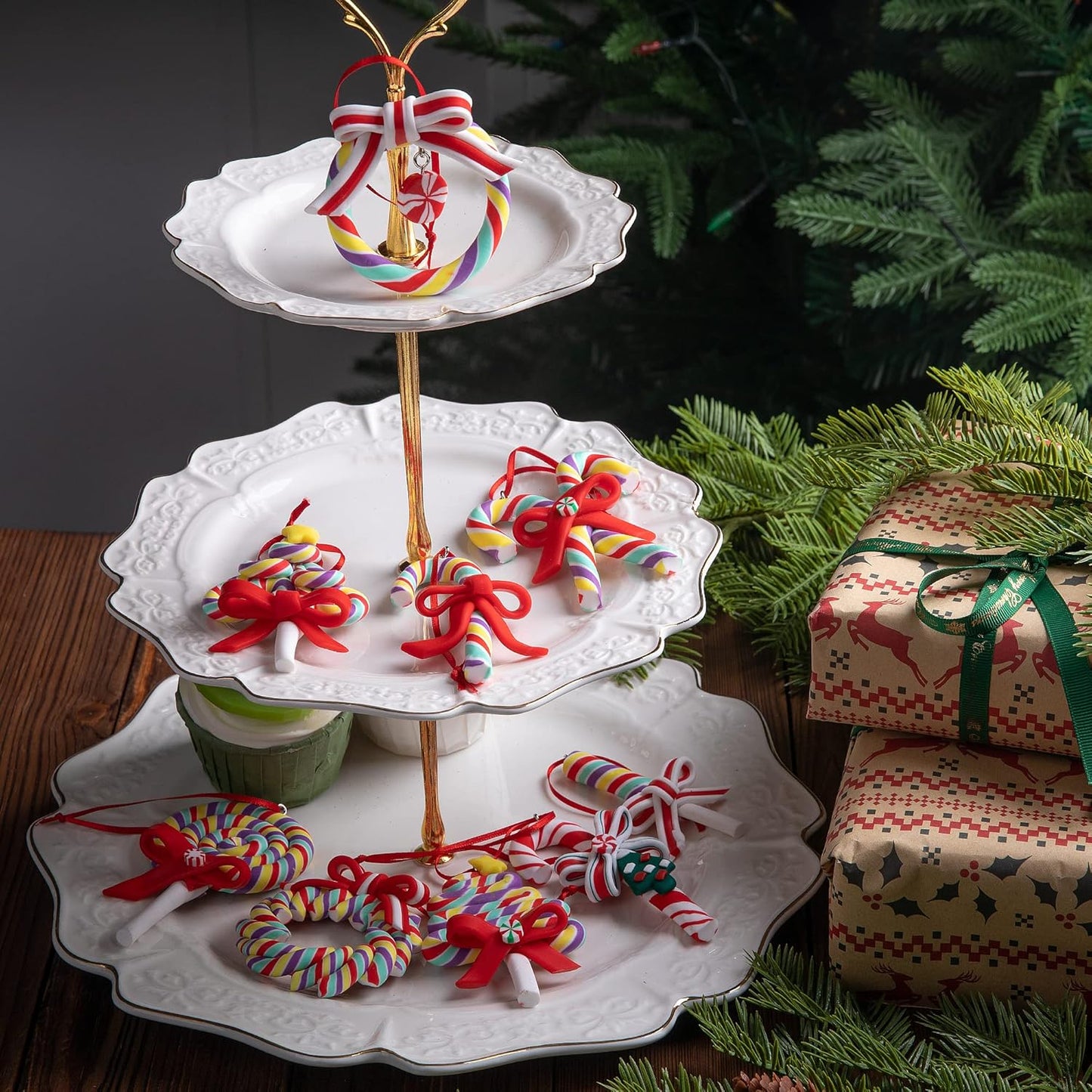 codree 8 PCS Christmas Lollipop Ornaments- Candy Ornaments for Christmas Tree- Candies Polymer Clay Ornament for Xmas Tree Party Hanging Decoration