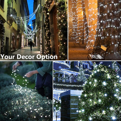 Joomer Solar Christmas Lights Outdoor 4 Pack Total 156FT 400LED 8 Lighting Modes Solar String Lights Waterproof Fairy Tree Lights for Garden Yard Patio Christmas Decoration (White)