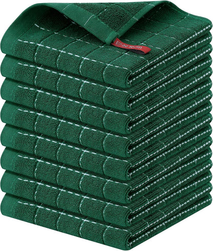 Homaxy 100% Cotton Terry Kitchen Dish Cloths, Ultra Soft and Absorbent Dish Towels for Kitchen, Perfect for Drying and Washing Dishes, 8 Pack, 12 x 12 Inches, Dark Green