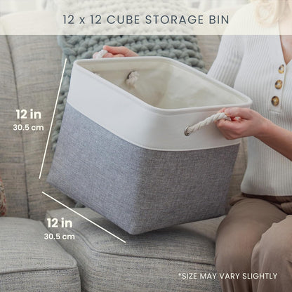 OrganiHaus 12x12 Cube Storage Bins 4 Pack, Foldable Cube Storage Organizer w/ Rope Handles, Collapsible Fabric Bins for Toys, Clothes & Closet Organization, Fabric Square Baskets - Navy Blue