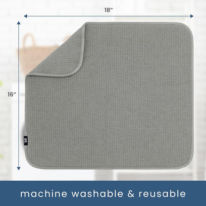 S&T INC. Dish Drying Mat, 16” x 18”, Absorbent Microfiber Kitchen Counter Mat, Dish Drying Pad for Dishes, Utensils, Pots and Pans, Large, Grey
