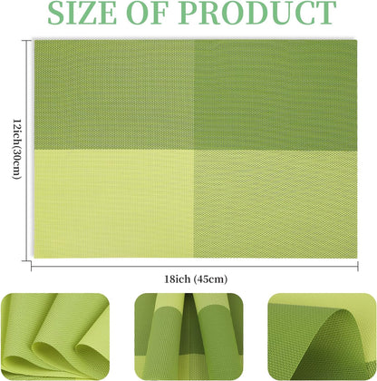 Vinyl Plastic Placemats Set of 6 Washable Heat Resistant Non-Slip Elegant Indoor Outdoor Kitchen Dining PVC Woven Table Place Mats (Matcha Green Lattice Block)