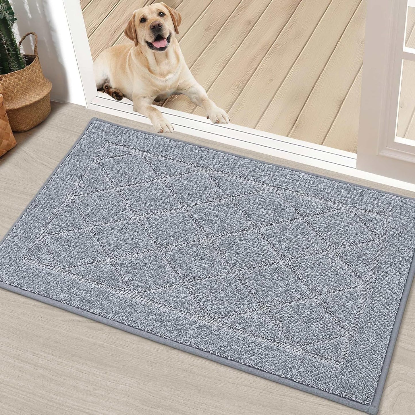 BEQHAUSE Dirt Trapper Door Mat 20" x 32", Doormat Non-Slip Entryway Rugs Washable, Dog Door Mat Stain Resistant and Absorbent Welcome Floor Mat for Front Back Door, Muddy Wet Shoes & Paws, Grey