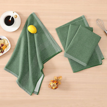 Homaxy Premium Kitchen Towels(18”x 28”, 12 Pack), Large Cotton Kitchen Hand Towels, Flat and Terry Dish Towels, 380 GSM Highly Absorbent Tea Towel Set with Hanging Loop, Grass Green