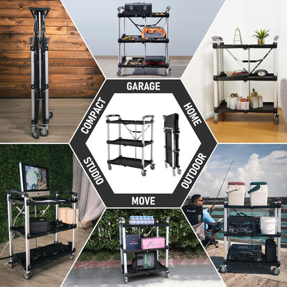 Olympia Tools 85-189 Pack N Roll Collapsible Service Cart, XL, 300LB Capacity, Black