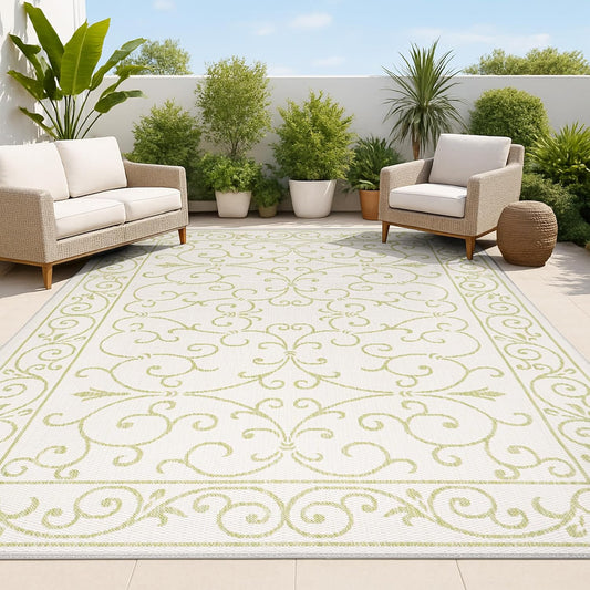 JONATHAN Y Vintage Filigree Indoor Outdoor Area Rug 3X5 Cream/Green, Charleston Textured Weave for Backyard, Patio, Porch, Easy-Cleaning, High Traffic, Pet-Friendly, Non-Shedding (SMB106I-3)