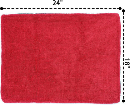 Greenfound Microfiber Towel for Cars, 1000GSM Car Drying Towel, Double Twist Pile & Edgeless Design, No Streaks, Scratches, or Water Spots, Soft and Absorbent, 18"×24", Red&Grey