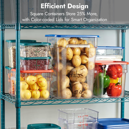 CURTA 4 Pack Food Storage Containers with Blue Lids - NSF Listed Commercial Grade in 22.0 Qt - Square, Clear, Polycarbonate