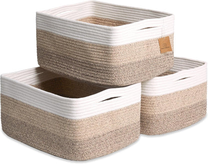 NaturalCozy Storage Baskets 16.8”x13”x7.6” Cotton Rope Woven Baskets for Organizing 3-Pack | Toy Storage Bins | Basket for Shelves, Laundry, Blanket, Clothes, Closet, Kitchen, Bathroom, Gifts