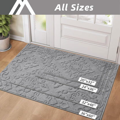COSY HOMEER-Door-Mat-Non-Slip-Entryway-Rugs 20”x32” Absorbent Welcome Mats Washable Dirt Trapper Door Mat Entrance Floor Mats for Front Back Doormats and Wet Shoes,Grey