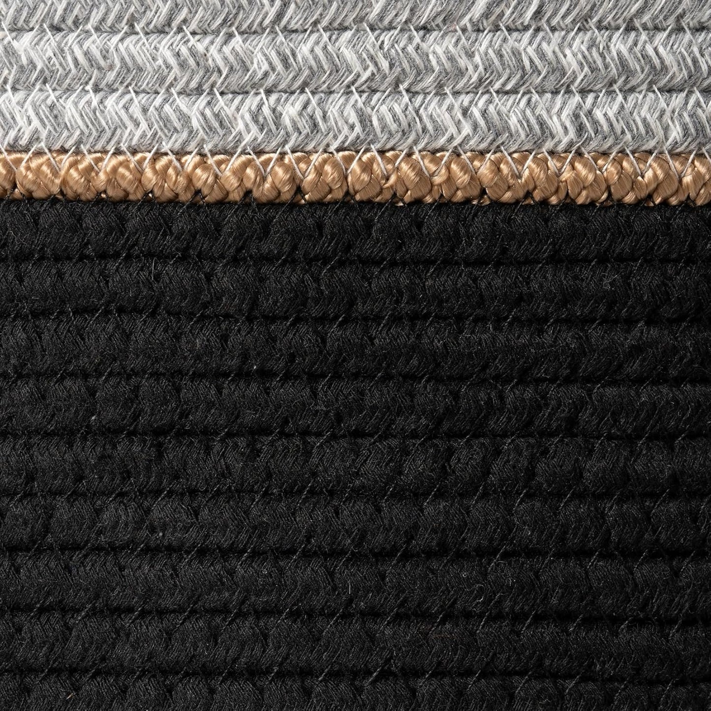 LA JOLIE MUSE Woven Basket Rope Storage Baskets - Large Cotton Organizer, Basket for Baby Blanket, Kids Toy Nursery Laundry Basket Ebony Black XL