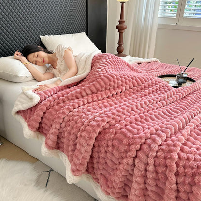 UKELER Pink Sherpa Throw Blanket 60 × 80 inch, 470 GSM Striped Sherpa Fleece Blankets for All Season, Warm and Cozy Blanket for Couch Sofa Bed Office Camping