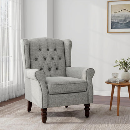 Accent Chair, Upholstered Armchair with Button Tufted High Back & Solid Wood Legs, Comfy Wingback Reading Single Sofa Chair for Small Spaces, Living Room, Bedroom (Light Grey, Set of 2)
