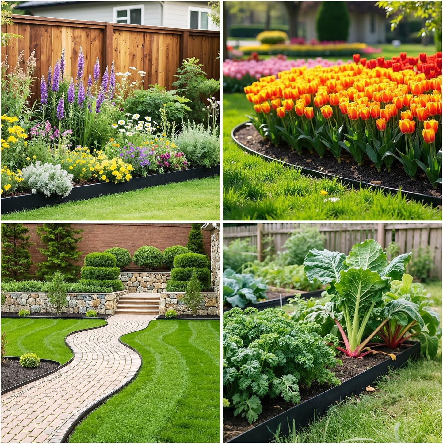 MIXC 33ft, 1.5in Tall Landscape Edging Kit with 50 Spikes, No-Dig Flexible Plastic Edge Border for Landscaping, Lawn, Garden, Flower Beds, Yard, Paver, Playground, Fence, Pathway, Black,1pack,33ft