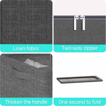 3PCS Under Bed Storage Bins with Metal Frame, Linen Fabric Frame Storage Box Clothes Organizer Bins, Underbed Container with Clear Window (Dark Grey, 15.7 x 13 x 6IN)