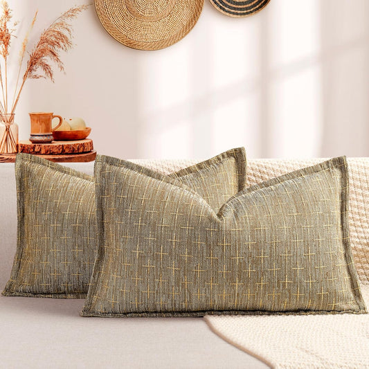 ZWJD 12x20 Pillow Covers Set of 2 Soft Polyester Textured Pillow Covers with Stylish Flange Edge Cozy Farmhouse Throw Pillows for Couch Bed Sofa Living Room