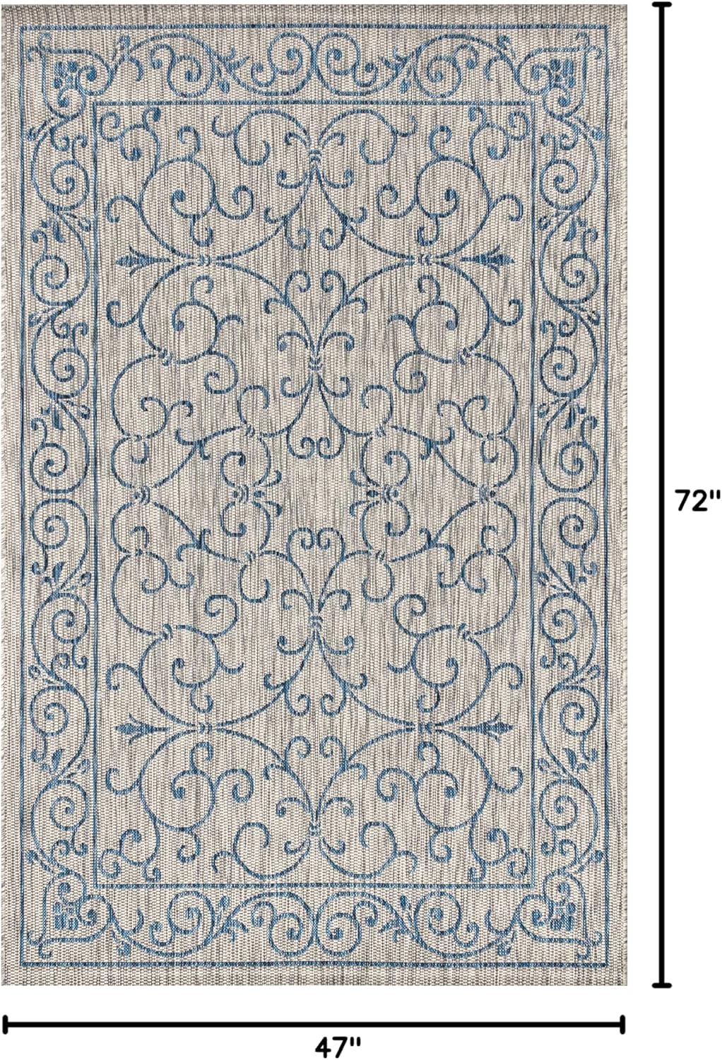 JONATHAN Y Vintage Filigree Indoor Outdoor Area Rug 4X6 Gray/Navy, Charleston Textured Weave for Backyard, Patio, Porch, Easy-Cleaning, High Traffic, Pet-Friendly, Non-Shedding (SMB106C-4)