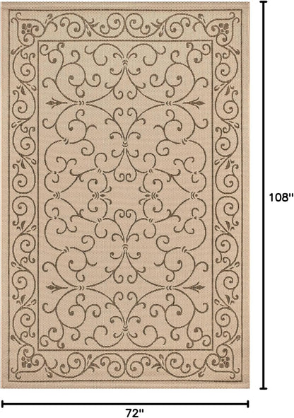 JONATHAN Y Vintage Filigree Indoor Outdoor Area Rug 6X9 Beige/Brown, Charleston Textured Weave for Backyard, Patio, Porch, Easy-Cleaning, High Traffic, Pet-Friendly, Non-Shedding (SMB106A-6)