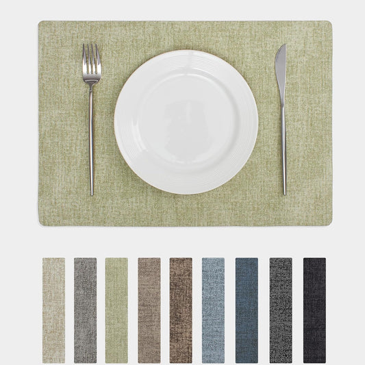 Chrysameld Vinyl Placemats Set of 4 - Faux Leather 100% Waterproof Oil-Proof Wipeable PU Place Mats, Heat Resistant Anti Slip Reversible Table Mats for Indoor & Outdoor Use,(17×12Inch, Sage Green)