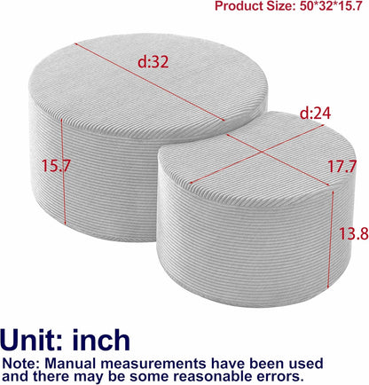 WILLIAMSPACE 50" Foam Nesting Coffee Table Set of 2, Modern Upholstered Round Center Tables for Living Room, Accent Side Tea Table Ottoman, No Assembly - Black