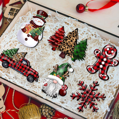 24 Pieces Christmas Wood Ornaments Snowflake Gnome Snowman Truck Wooden Hanging Ornaments Christmas Tree Cutouts Wood Crafts Holiday Decor Xmas Party Supplies (Xmas-Mixed-A)