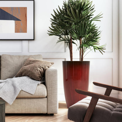 Worth Garden 23.5" H. Large Plastic Planters - Set of 2 Gradient Red Glossy Smooth Finish - Tall Plant Pots for Indoor & Outdoor Use - Decorative Lightweight Flower Pots for Front Porch, Patio, Deck