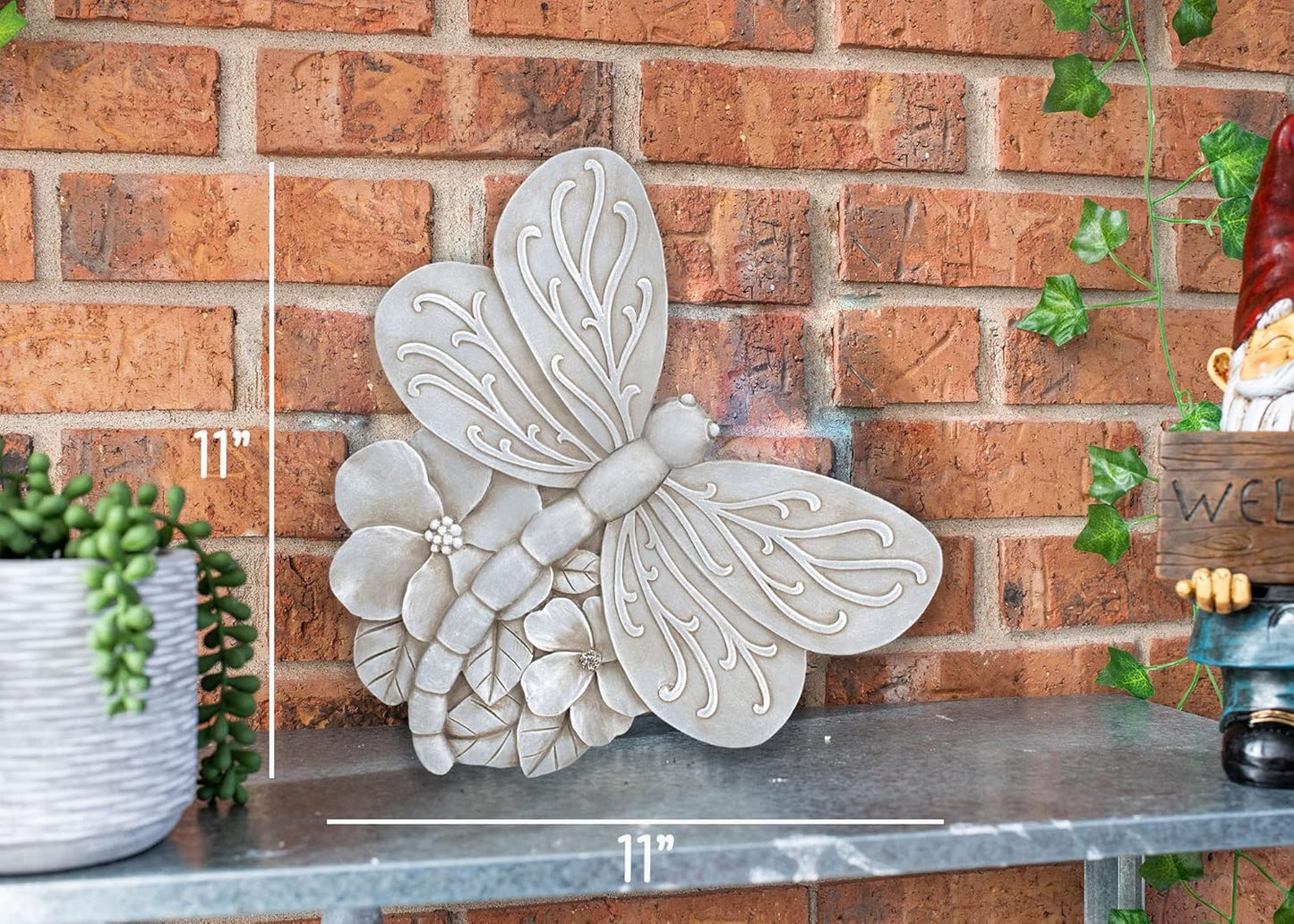 NAT & Jules Animal Character Shaped Dimensional Indoor Outdoor 11 inch Cast Resin Decorative Garden Stepping Stone, Patio, Walkway Sculpture Yard Art, Stone Grey Dragonfly