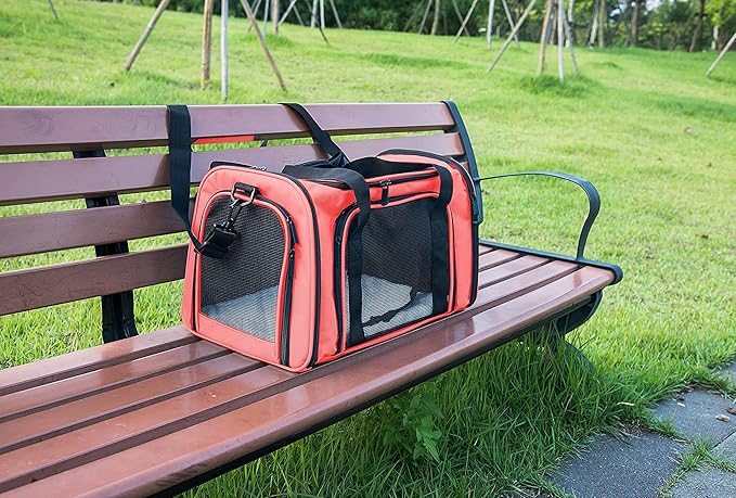Soft Sided Carrier for Small Medium Cats Dogs,Removable Pad Collapsible Travel Pet Carrier Large Watermelon