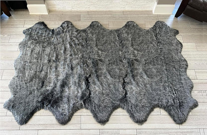 LAMBZY Faux Sheepskin Super Soft Hypoallergenic Free Shape Silky Shag Rug, Luxury Shaggy Silky Plush Carpet for Bedrooms Living Kids Room Sofa Rugs (Black with White Tips, Decto 10 Pelts 6'x10')