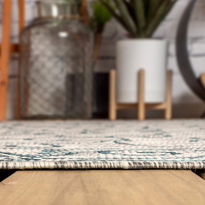 JONATHAN Y Vintage Filigree Indoor Outdoor Area Rug 5X8 Gray/Teal, Charleston Textured Weave for Backyard, Patio, Porch, Easy-Cleaning, High Traffic, Pet-Friendly, Non-Shedding (SMB106E-5)