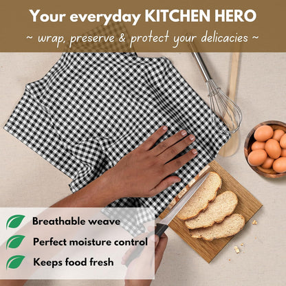 Native Fab Black Gingham Dish Towels 16"x26" Set of 12 - Cotton Mini Check Plaid Towels, Soft Absorbent Dishcloths with Hanging Loop, Kitchen Towel for Quick Drying - Black White