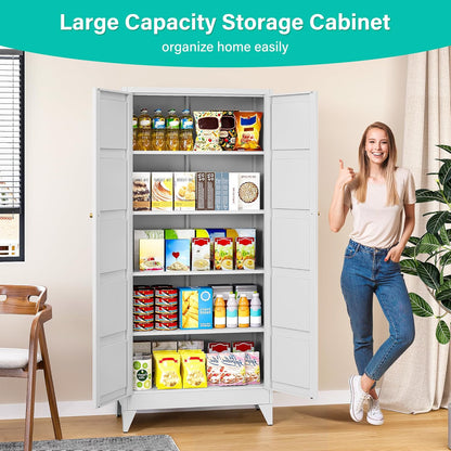 Wide & Deep Metal Storage Cabinet with 2 Doors and 5 Shelves,72 inch Tall Pantry Storage Cabinet,Large Cupboard Closet,White Cabinets for Home,Kitchen,Bathroom,Dining/Living Room