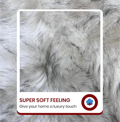 LAMBZY Faux Sheepskin Hypoallergenic Free Shape Silky Shag Rug, Luxury Shaggy Silky Plush Carpet for Bedrooms Rugs Living, Sofa Floor (Duo Decto 12 Pelts 6'x12', 180x360cm White/Black Tips)