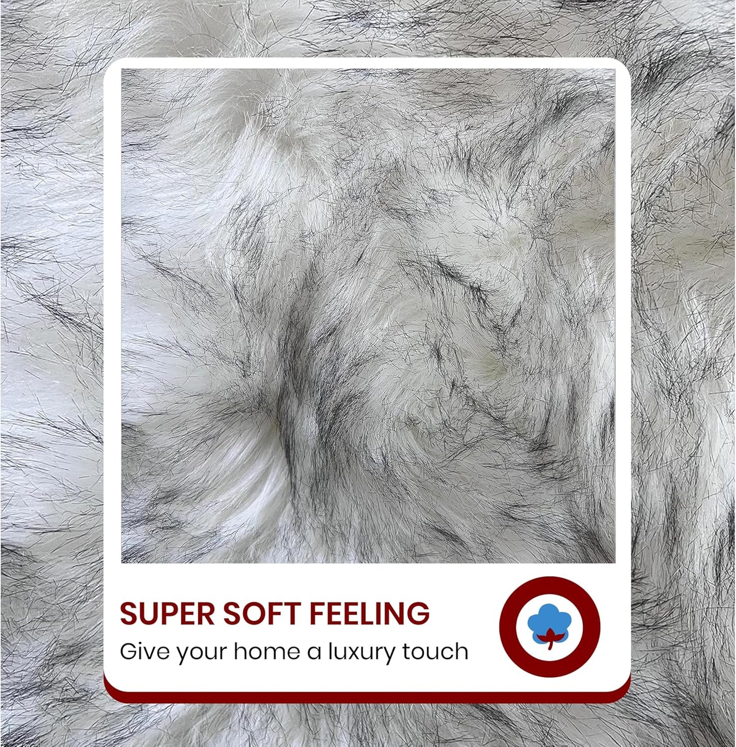 LAMBZY Faux Sheepskin Hypoallergenic Free Shape Silky Shag Rug, Luxury Shaggy Plush Carpet for Bedrooms Living Rooms Sofa Floor Rugs (Octo 8 Pelts 6'x8', White with Black Tips)