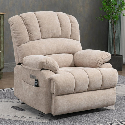 Large Power Lift Recliner Chair with Massage and Heat for Elderly, Ergonomic Backrest, Infinite Adjust, 2 Side Pockets,USB and Type-C Ports, Chenille Beige