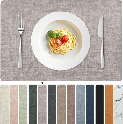 FROMHEART Faux Leather Placemats Set of 4–Waterproof,Heat/Oil Stain-Resistant PU Table Mat–Reversible,Non-Slip,Easy to Clean Place Mats for Kitchen,Dining,Indoor/Outdoor,(Light Grey,11.8" x 17")