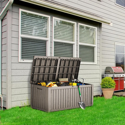 180 Gallon Lockable Resin Deck Box, Waterproof & UV-Resistant Outdoor Storage Box for Outdoor Cushion Storage, Garden Tools & Pool Accessories Storage, Gray