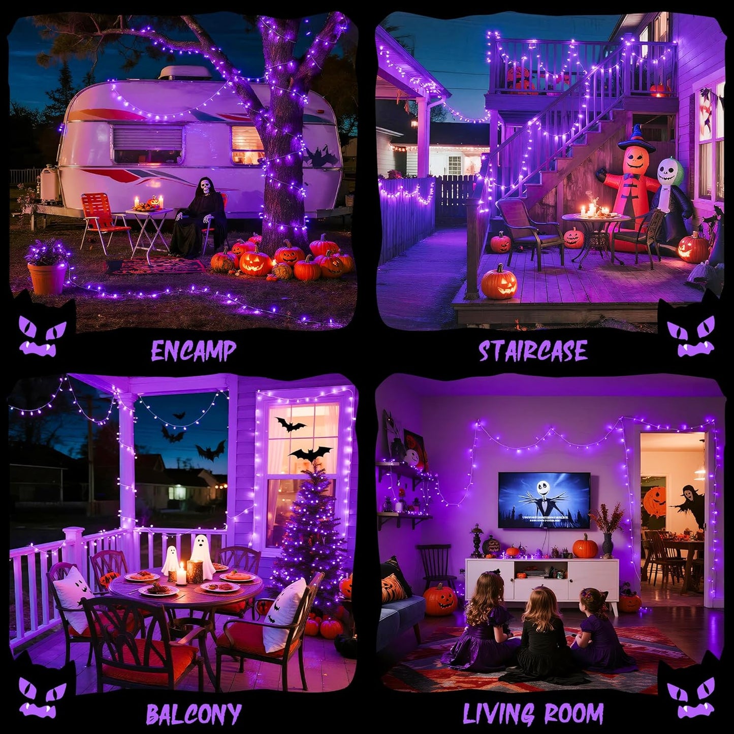 JMEXSUSS Purple Lights for Halloween Decorations, Purple Battery Operated Lights with Remote Indoor Outdoor, String Lights for Halloween Christmas Decor