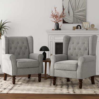 Lumibee High Back Accent Chair Set of 2,Upholstered Wingback Armchair with Solid Wood Legs for Small Spaces,Comfy Single Sofa Chair for Living Room,Bedroom,Office-Light Gray