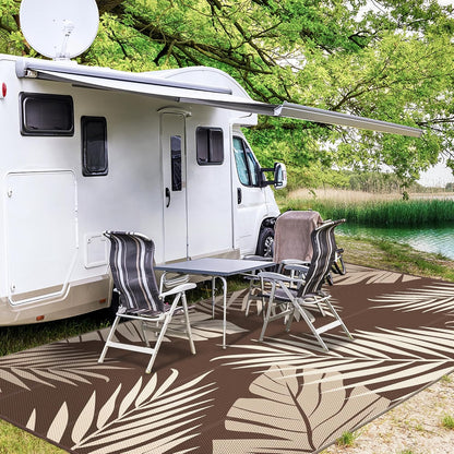 GENIMO Outdoor Rug 10' x 14' Waterproof for Patios Clearance, Reversible Outdoor Plastic Straw Camping Rug Carpet, Large Area Rugs Mats for RV, Camper, Deck, Balcony, Porch, Beach, Coffee&Beige